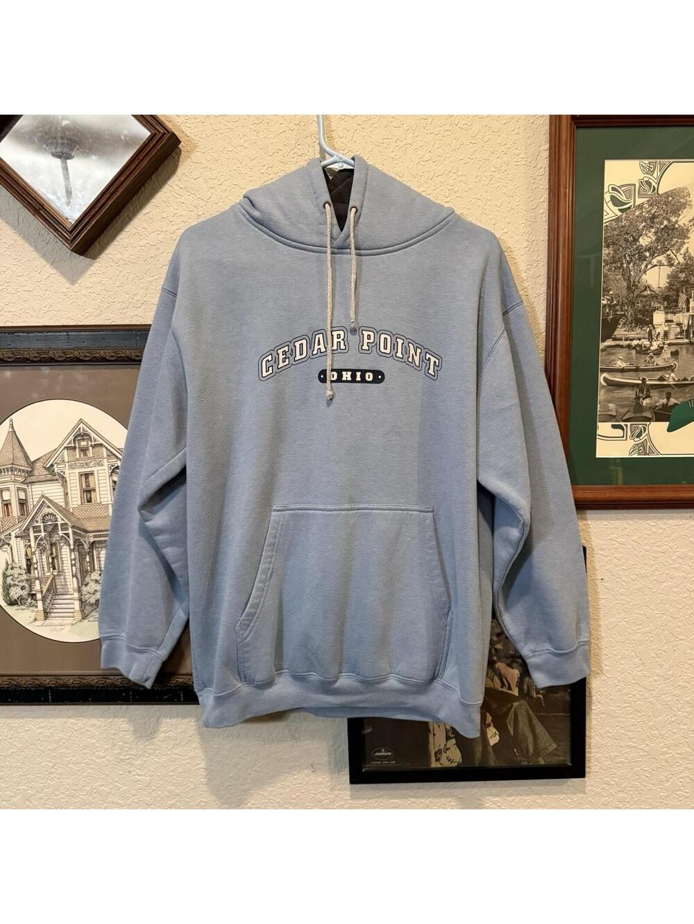 Vintage 90s Blue Cedar Point Hoodie Pullover‎ Size Men’s Small Roller Coaster